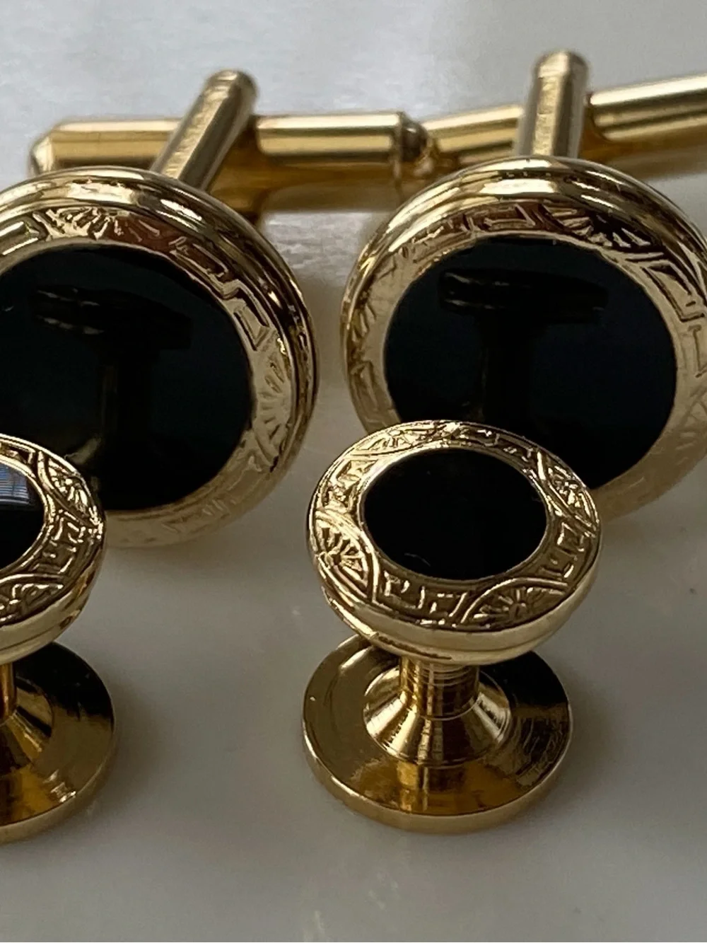Gold and Black Onyx Cufflink and Shirt Stud Set - Men's Accessories by JJ Weston